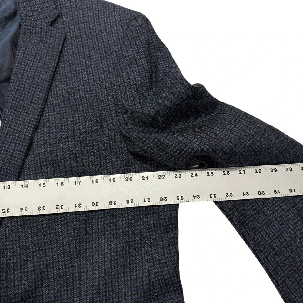 Lauren Ralph Lauren Mens 44L Blue Black Wool Micro Check Blazer Sport Coat